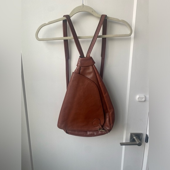 Handbags - Vintage brown leather one shoulder bag with brass details